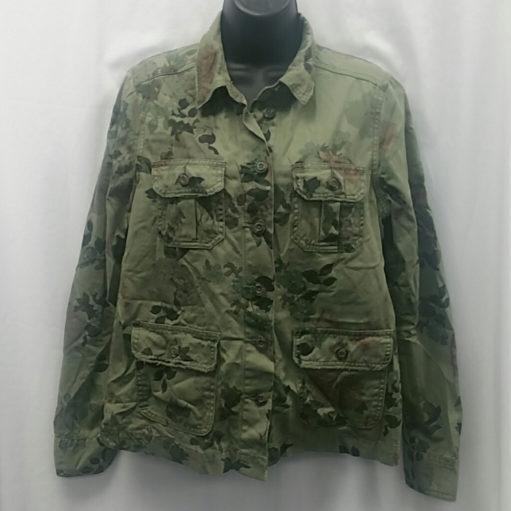 Green floral denim jacket size small